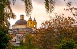 View of church and trees in Ariccia suburb of Rome