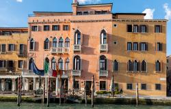 Hotel along the canal in Venice Italy