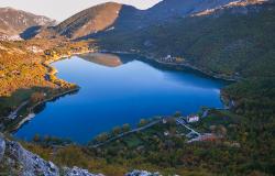 Heart-shaped Scanno Lake in Scanno Abruzzo