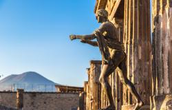 Archeological site of Pompeii with view of Mount Vesuvius