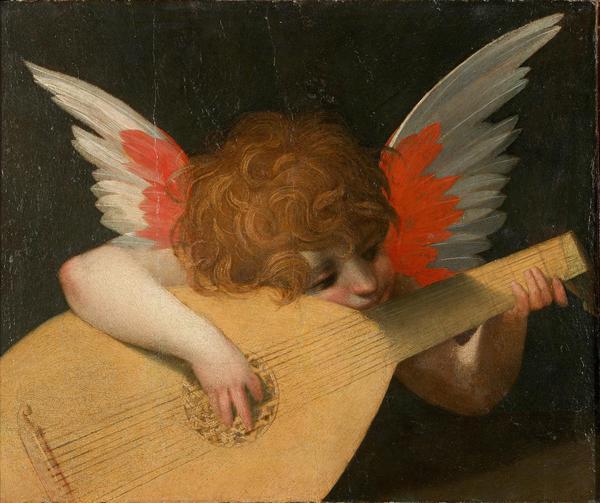 Angel playing the lute painting by Rosso Fiorentino