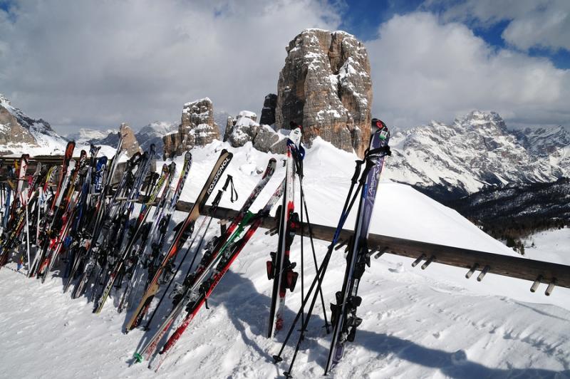 View of Cinque Torri in the Dolomites in winter