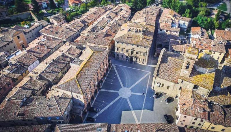 Aerial view of Mercatello sul Metauro in Le Marche