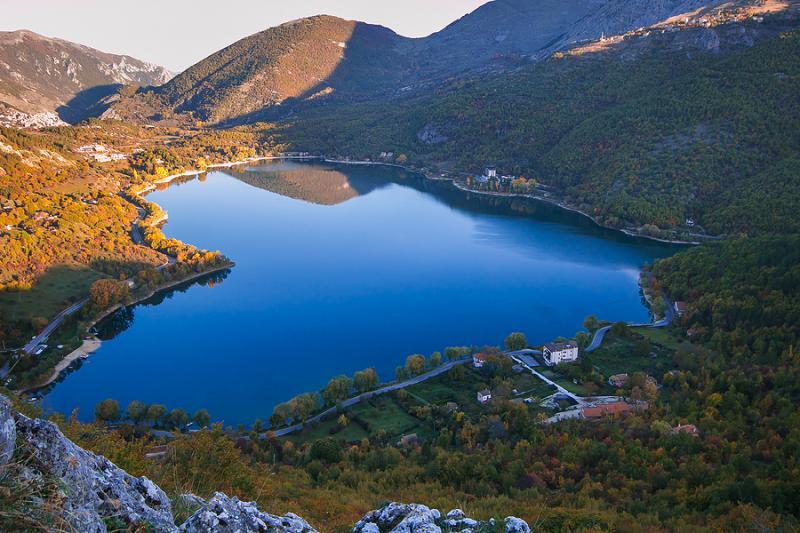 Heart-shaped Scanno Lake in Scanno Abruzzo