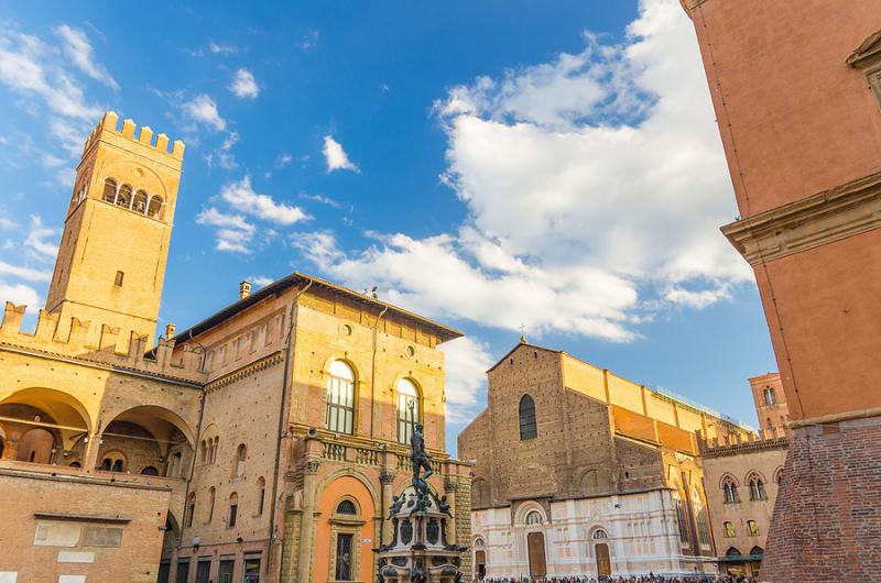 The Fountain of Neptune and the Basilica of San Petronio in Bologna