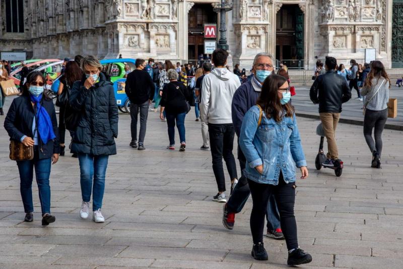 People wearing face masks in Milan