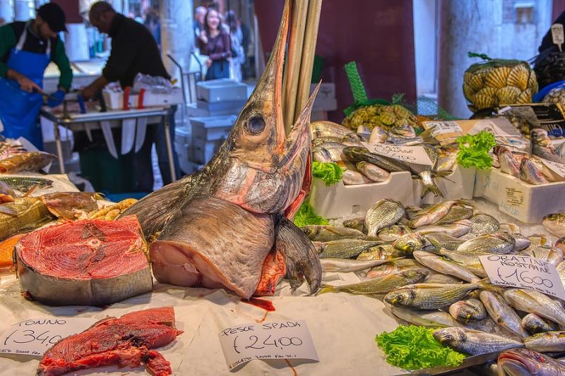 Seafood at the Rialto Market in Venice