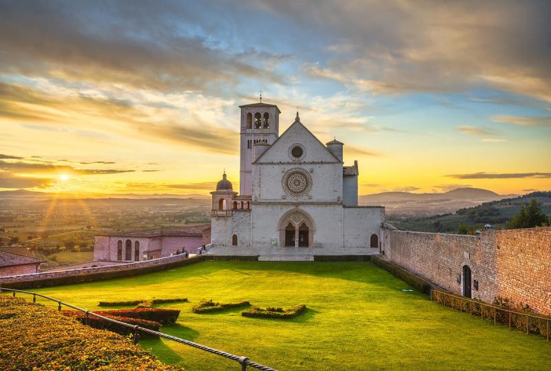 San Francesco or Saint Francis Basilica upper church at sunset