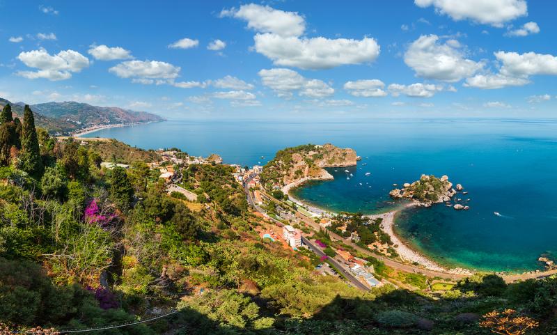 Beautiful Taormina panoramic view from up 