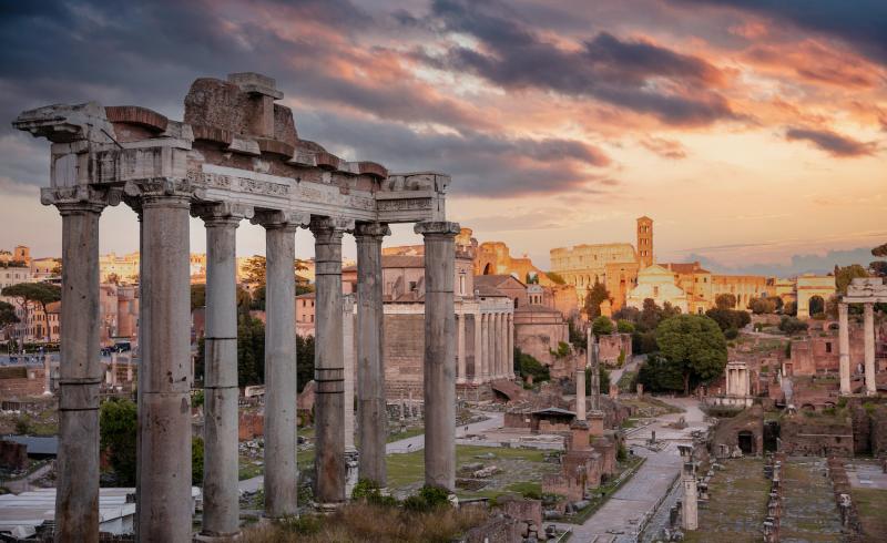 Roman Forum in Rome at dusk