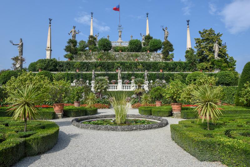 statue at the garden of Bella island on lake Maggiore in Italy