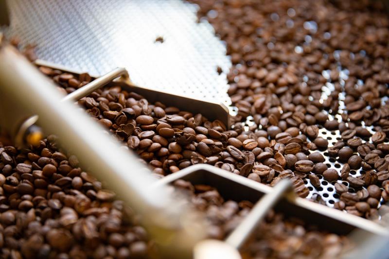 Coffee beans in roasting machine