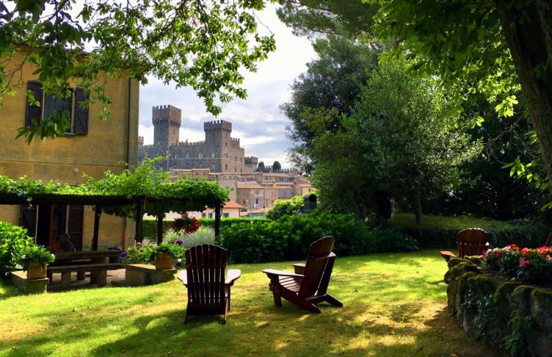 Garden and castle view at La Villa di Torre Alfina