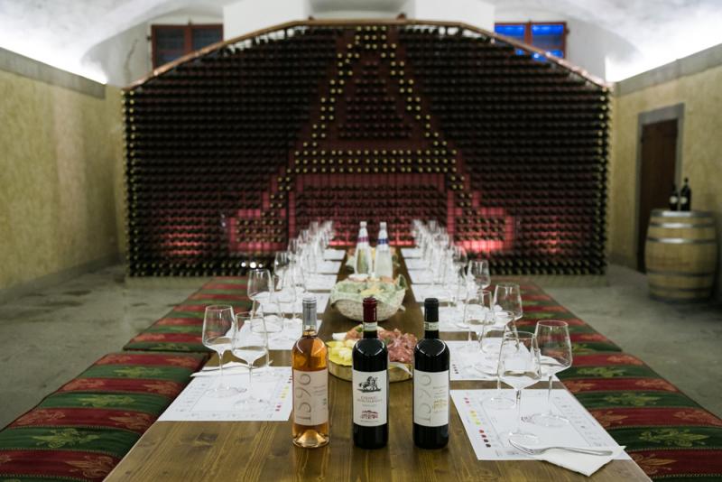 Wines in the cellar of Artimino wine estate in Tuscany