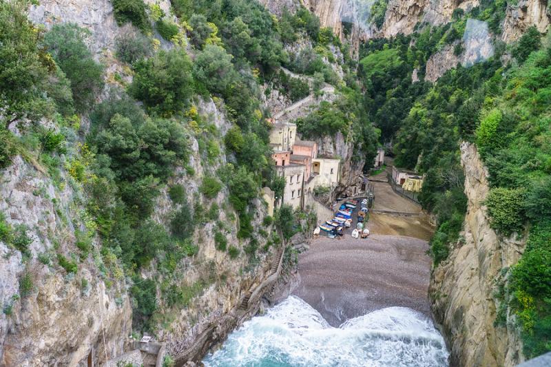 The fiord in Furore on the Amalfi Coast Italy