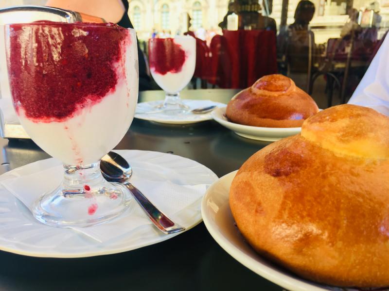 Granita and brioche at Cafe Prestipino in Catania