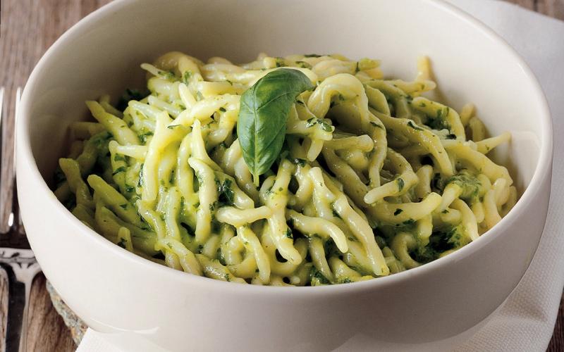 Trofie pasta with pesto sauce 