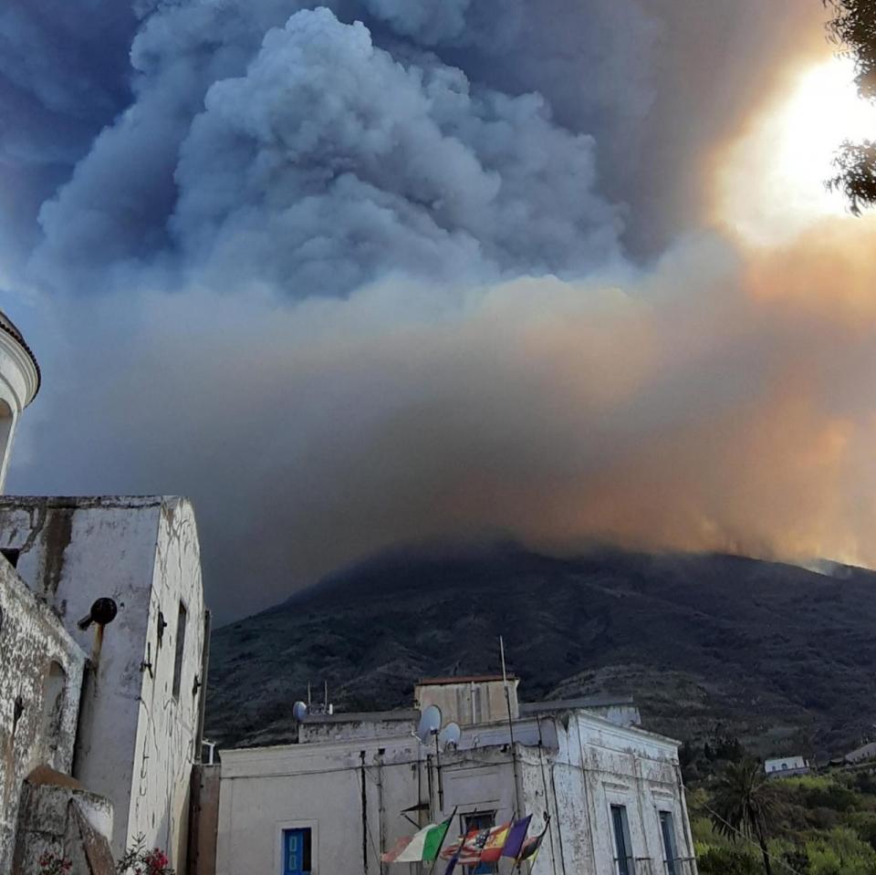 Volcano Stromboli erupting