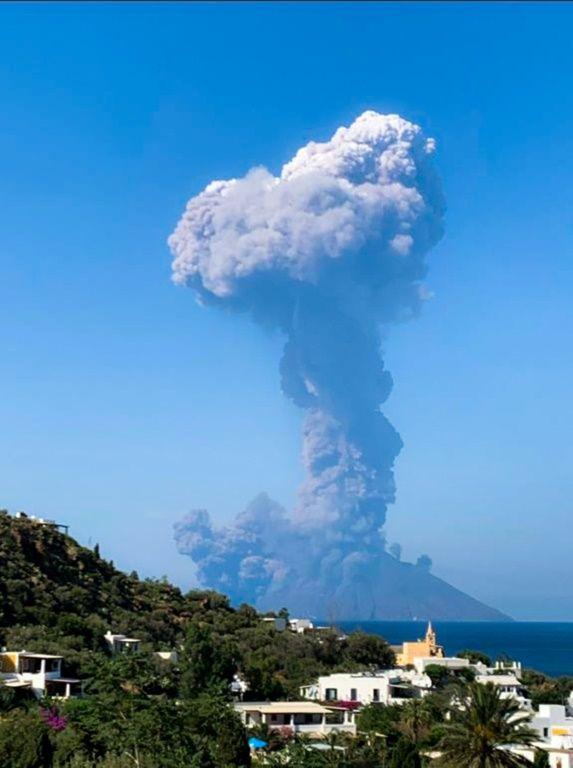 Volcano Stromboli erupting